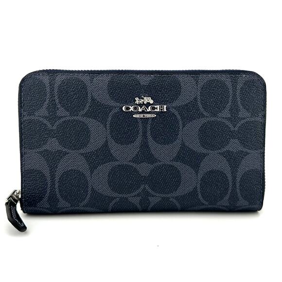 Coach Medium Id Zip Wallet In Signature Canvas Denim Midnight 88913 - Picture 1 of 6
